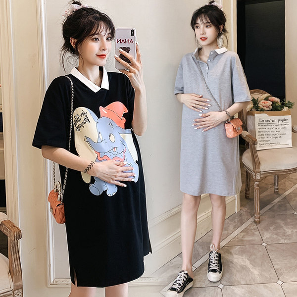 Pregnant Woman Foreign Dress Summer Dress 2022 New Superior Sense Pregnant Woman Skirt Short Sleeve T-shirt Blouse Summer Skirt Boomer