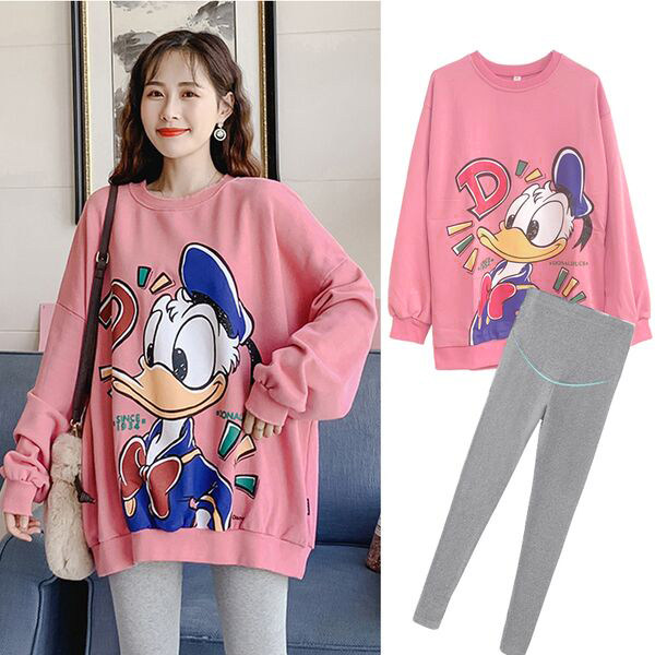 Pregnant Woman Suit Spring Autumn New out Fashion Internet Red Tide Moms Loose T-Shirt Autumn Clothing and clothing Two sets