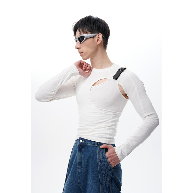 Moult | Slim-Fit Cut-Out T-Shirt, Shaping High-Elastic Tight-Fitting Tank Top, Belt Splicing Deconstructed Tank Top
