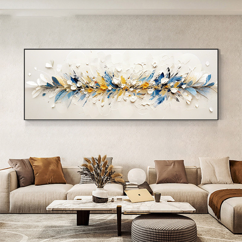 手绘油画厚肌理抽象客厅沙发背景墙装饰画壁画主卧室床头横版挂画