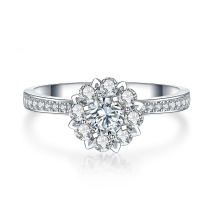 Hand holding flower diamond ring womens diamond ring marriage proposal 1 carat effect wedding a masonry group set