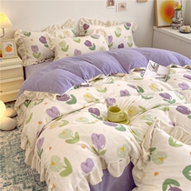 Korean-style milk velvet four-piece winter coral velvet princess bed sheet quilt cover double-sided velvet flannel bedding