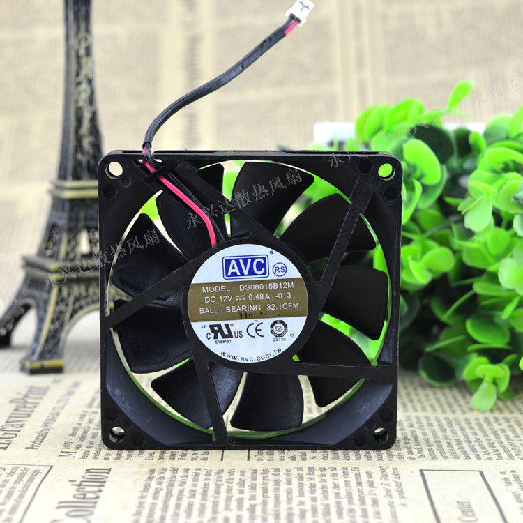 AVC 8015 0 48A 8CM 12V Double Ball 2 Wire High Air Volume Main Case Fan DS08015B12M