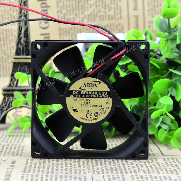 Original ADDA AD0812HB-A70GL 12V 0 25A 8CM 8025 2-wire main shell fan
