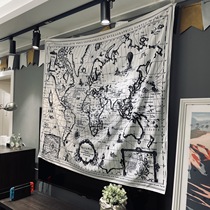Nordic Style World Map Tapestry Tapestries Decoration Bwall Hanging Background Cloth Black & White Map