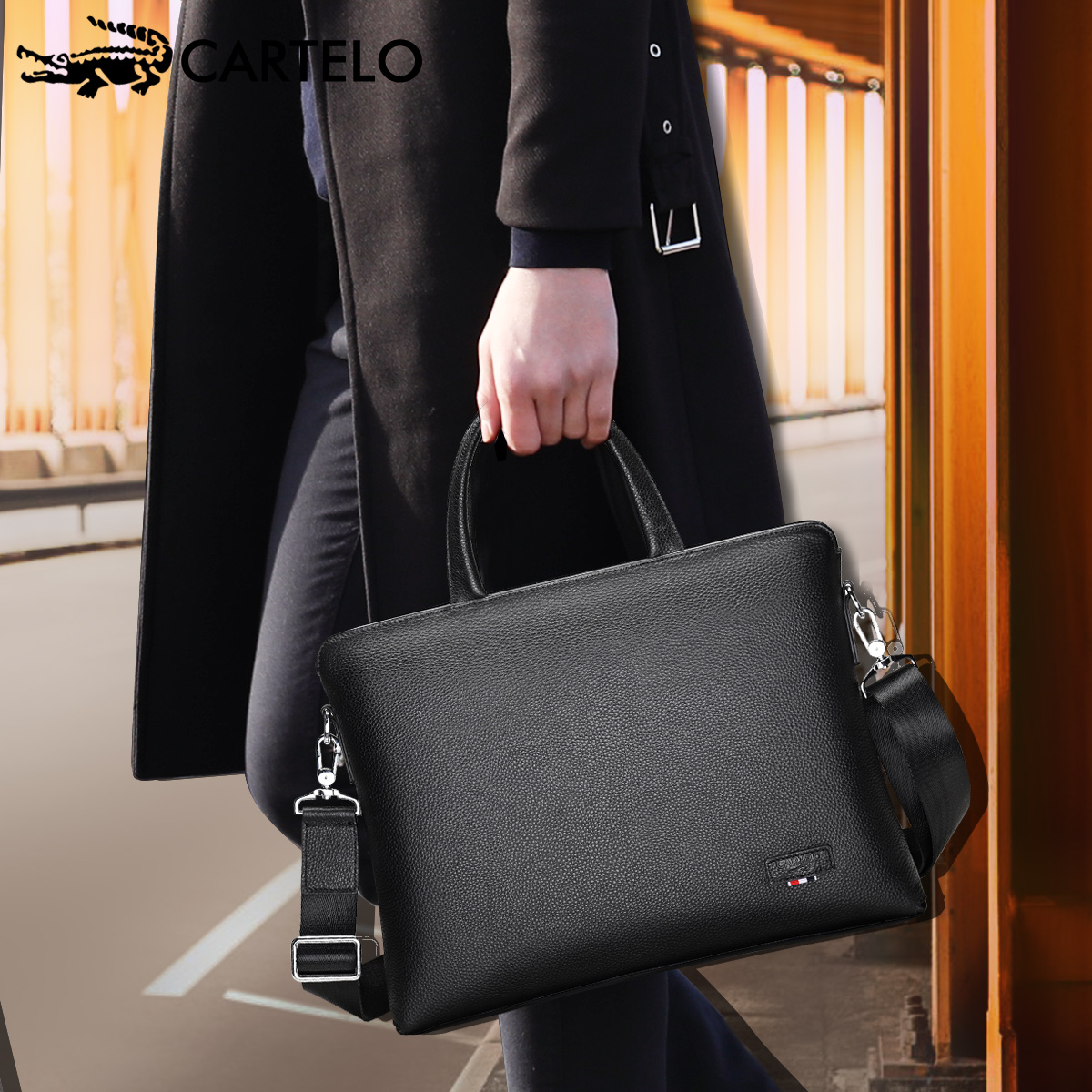 Caravan Crocodile handbag Male head Bull Leather Large Capacity Briefcase New Genuine Leather Business Single Shoulder Inclined Satchel Bag