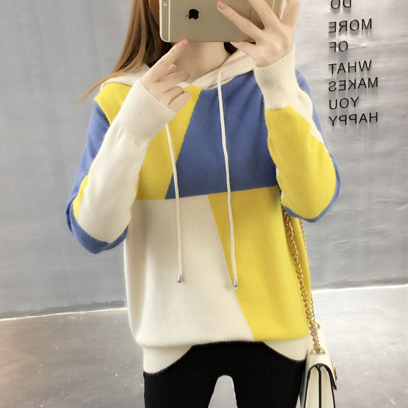 Hooded sweater loose sweater female pullover 2018 new version of casual short color thin hooded sweater