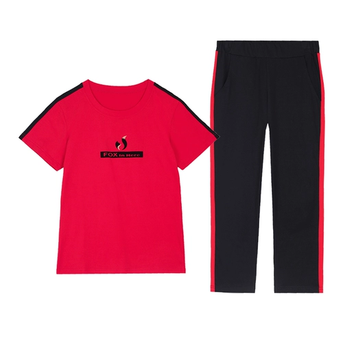 Форма для матери для отдыха, спортивный костюм, хлопковая летняя одежда, штаны, комплект, 2023, короткий рукав, 40 лет