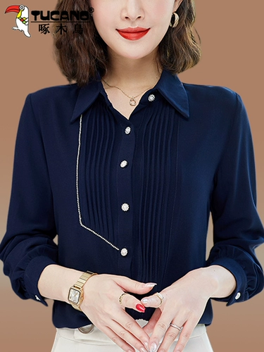 Шифоновый лонгслив, рубашка, футболка polo для матери для отдыха, коллекция 2023, в корейском стиле, в западном стиле