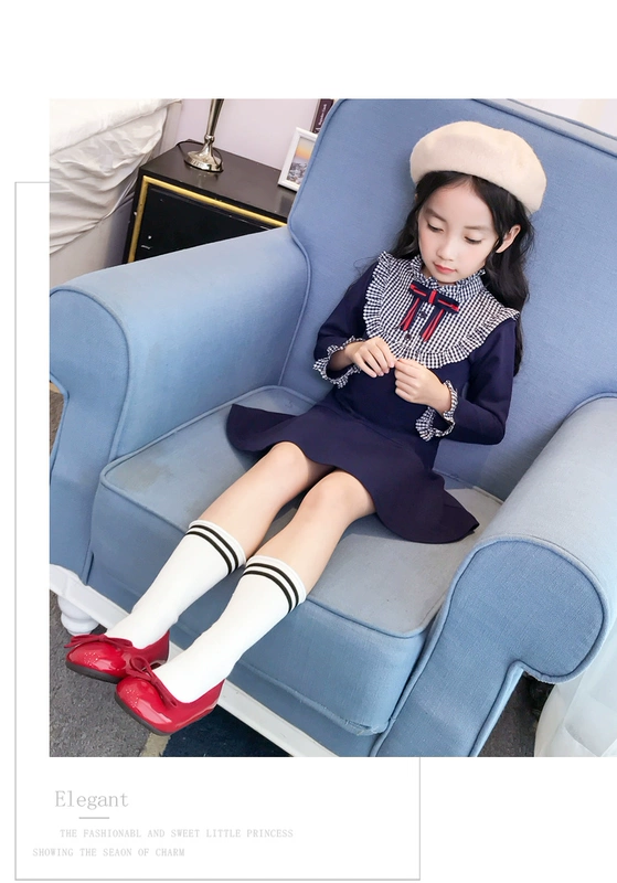 Váy trẻ em nước ngoài 2019 Mới bé gái đầm trẻ em Hàn Quốc dài tay áo kẻ sọc Váy bé gái
