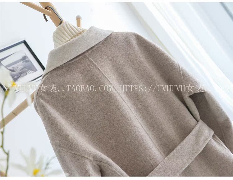 18 mùa thu và mùa đông mới Hàn Quốc hai mặt phù hợp với cổ áo khâu tay cashmere áo khoác ngắn cà vạt len ​​ngắn