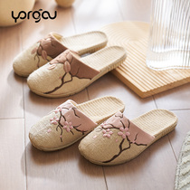 Summer indoor thin bottom Baotou womens slippers male couples with spring and autumn rattan grass Cork room slippers Four Seasons Universal