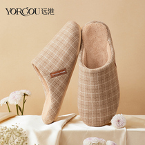 2021 new couple plaid cotton slippers winter indoor simple room wood floor special home men autumn