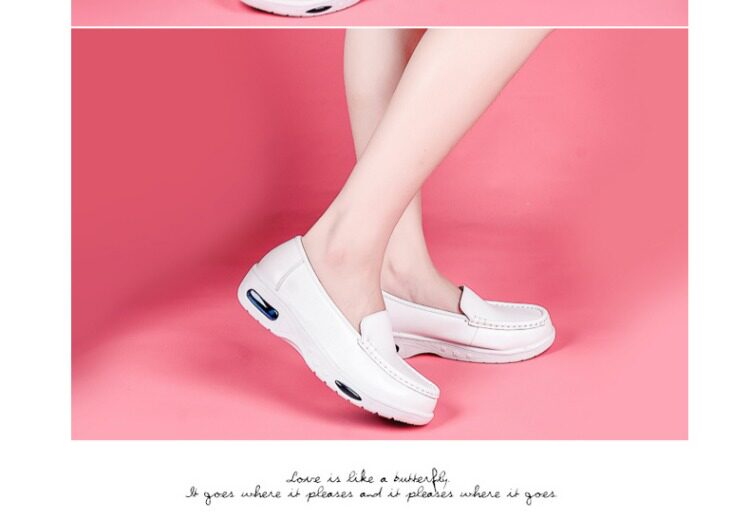 真皮护士鞋夏季女2018新款透气防臭白色平底
