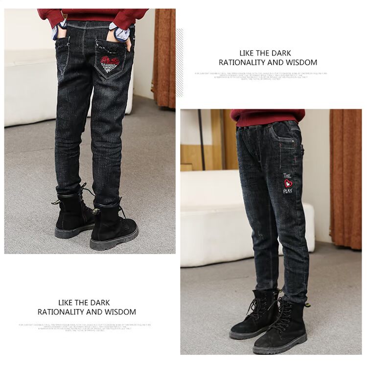 Cô gái mùa đông 2018 mới quần jeans đen cộng với quần nhung cho bé lớn 10 mùa thu đông dày 12 phiên bản Hàn Quốc 15 tuổi quần short jean trẻ em