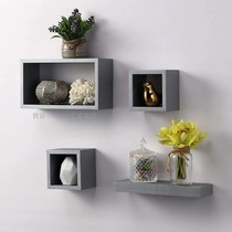 Nordic Wall Grey Solid Wood Lattice Separator Combined Shelve Storage Containing Shelf Shop Decoration Display Shelf