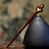 Small leaf red sandalwood hand inlaid hairpin ancient style plate hair court simple wooden hairpin Tanabata Valentines Day gift for girls