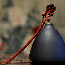 Small leaf red sandalwood peach flower hairpin female wild hair Hanfu simple Tanabata gift lettering retro style wooden hairpin