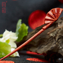 Natural leaflet red sandalwood hairpin Ancient style fan plate hair headdress retro wooden hairpin to send girlfriend birthday gift