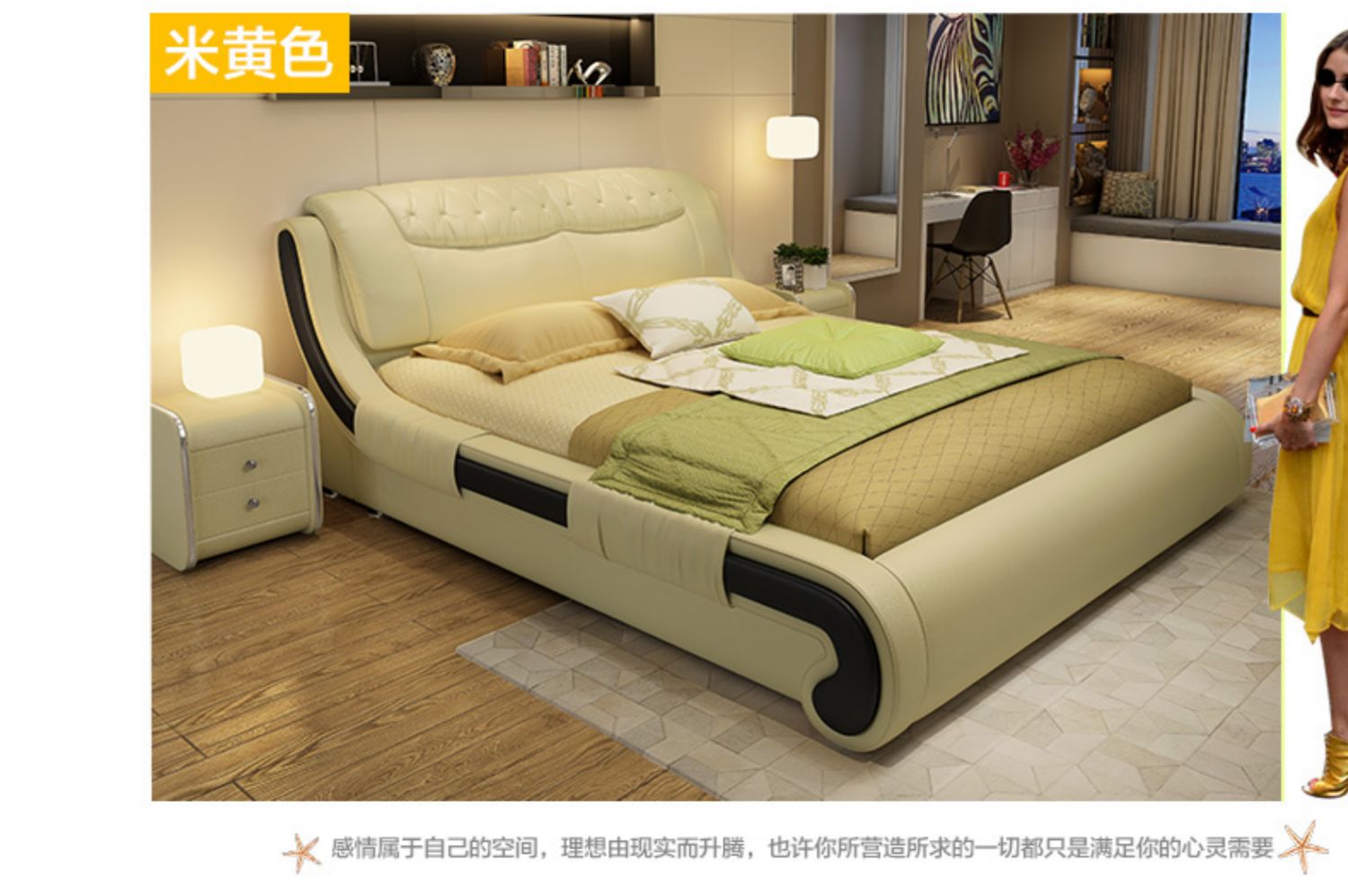 Bộ đồ giường đôi hiện đại tối giản bằng da đôi 1,8 m da nghệ thuật 1,5 m - Giường giường sắt 1m4