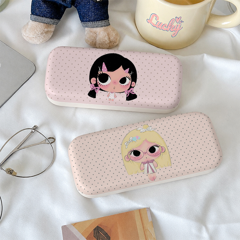 ins Style High-End Korean-Style Portable Leather Glasses Case for Girls, Compact Glasses Storage Box for Car Use