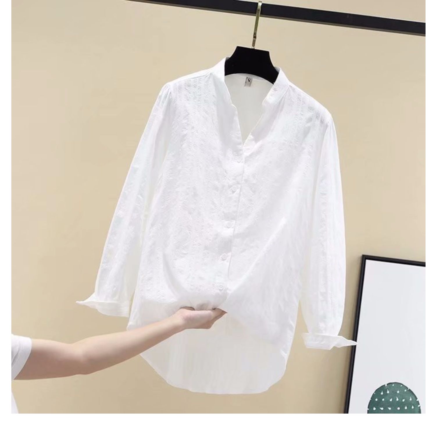 Fan hâm mộ văn học nhỏ cổ chữ V trắng 2019 mùa thu mới của phụ nữ Han Fan hoang dã áo sơ mi cổ tròn giản dị - Áo sơ mi áo sơ mi nữ cổ trụ