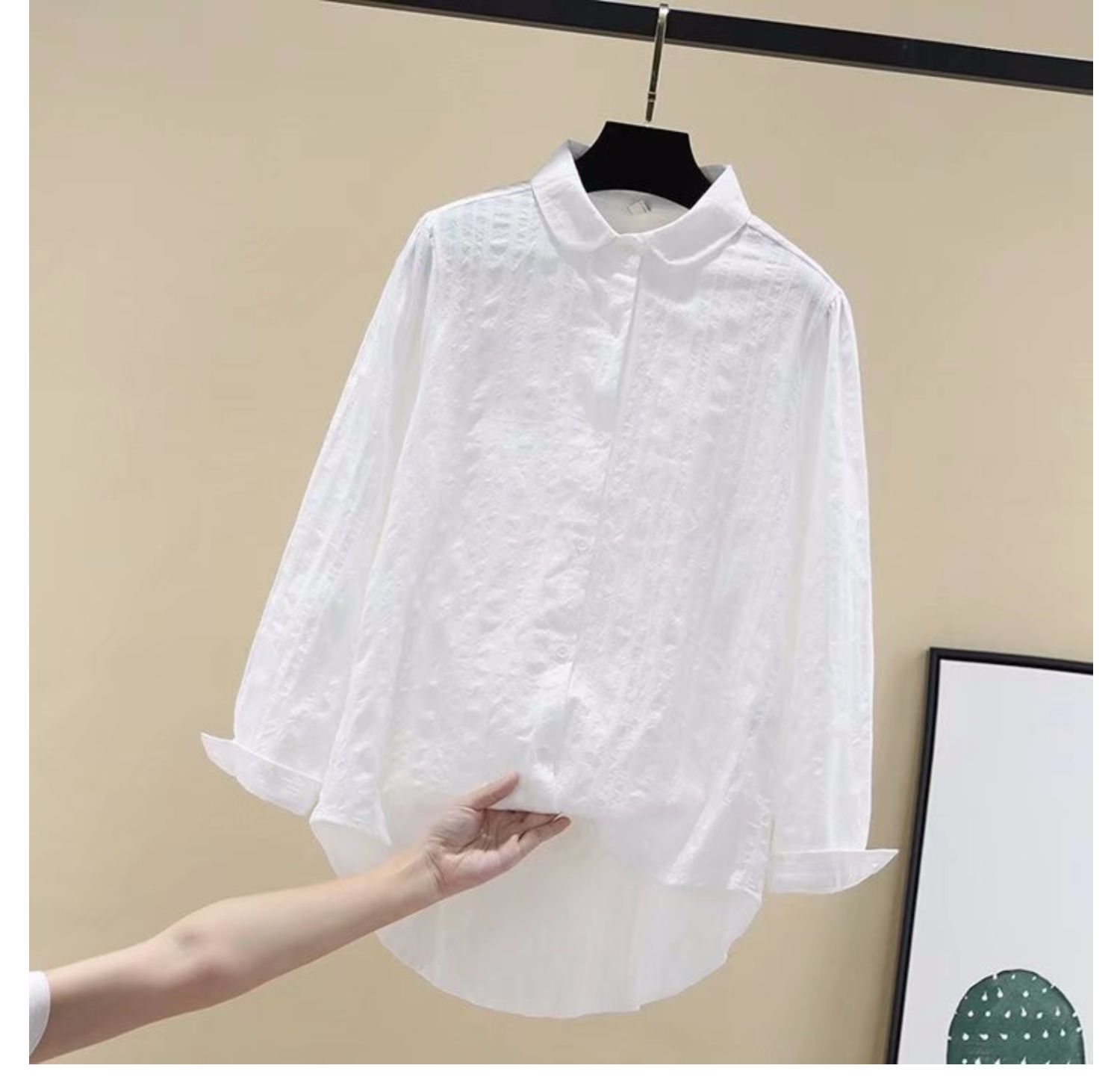 Fan hâm mộ văn học nhỏ cổ chữ V trắng 2019 mùa thu mới của phụ nữ Han Fan hoang dã áo sơ mi cổ tròn giản dị - Áo sơ mi áo sơ mi nữ cổ trụ