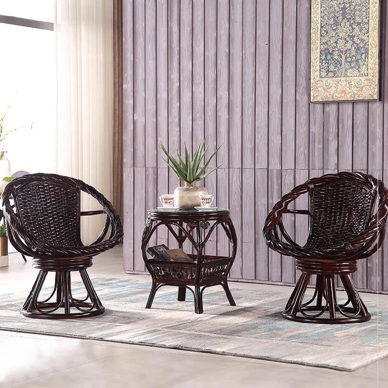 Small cane chair 3 pieces of balcony swivel chair home natural bedroom sitting room weaving cane chair bamboo chair modern contracted interior