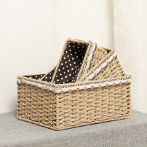 Qilu storage basket rattan desktop straw storage basket snack storage box fabric key basket Manual storage frame