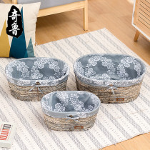 Chiruteng desktop storage basket snack box clothes finishing basket straw hand woven box storage box cat dog nest