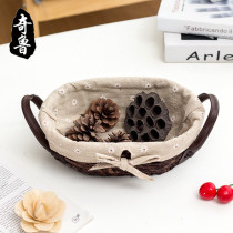 Qilu desktop storage box rattan storage basket key basket snack candy plate straw woven basket rattan basket cloth art