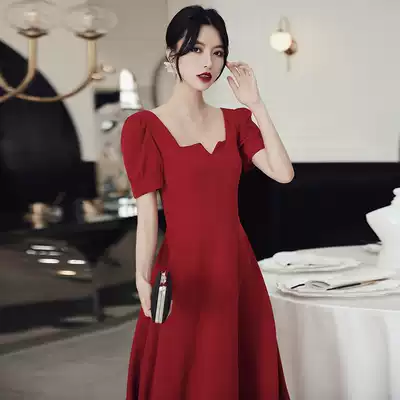 Large size bridal toast dress is thin and fat mm back door casual red banquet dress pregnant women can usually wear small