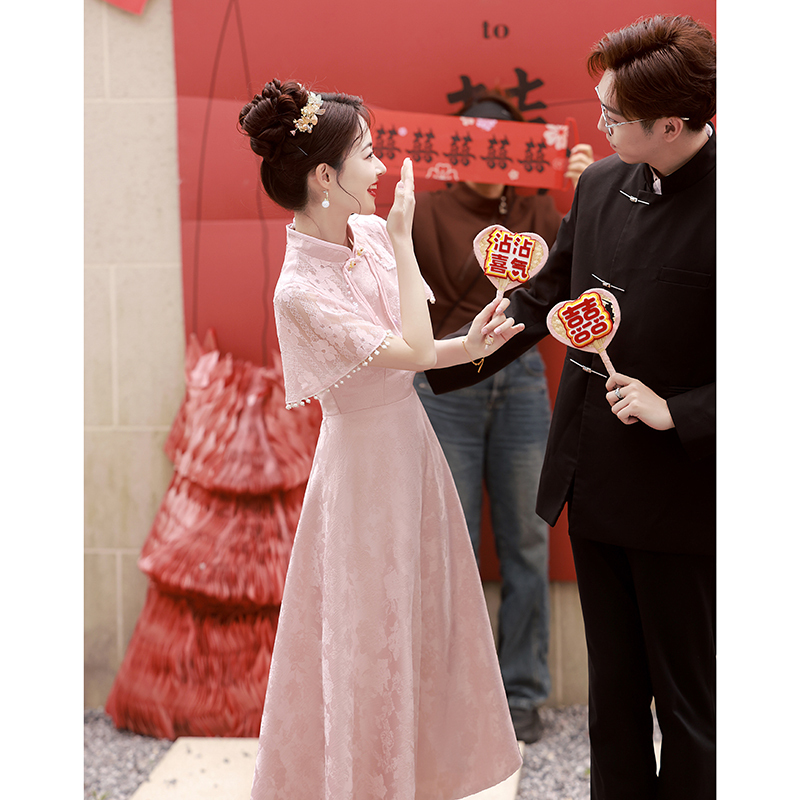 Pink Cheongsam Toast Dress for Bride 2026 New Style Chinese Maternity Engagement Dress for Women Plus Size Fat mm Homecoming Summer