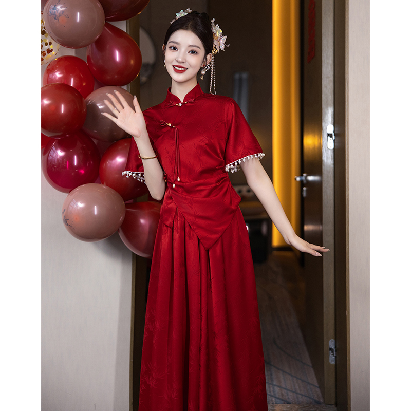 New Chinese-Style Cheongsam Toast Dress for Bride, Pregnant Women, Red Engagement Suit, Plus-Size Fat mm Homecoming Dress, Skirt to Cover Belly