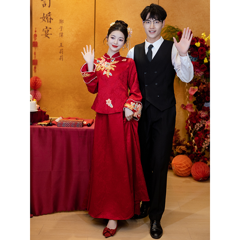 New Chinese-Style Maternity Xiuhe Qipao Toast Dress Set, Bride's Engagement Dress, Plus-Size Belly-Covering Homecoming Casual Wear New Chinese-Style Maternity Xiuhe Qipao Toast Dress Set, Bride's Engagement Dress, Plus-Size Belly-Covering Homecoming Casual Wear