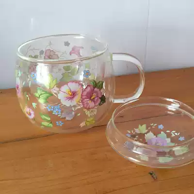 Exquisite thickened high borosilicate glass printing belt Handle teacup with lid Heat-resistant water cup with filter glass liner