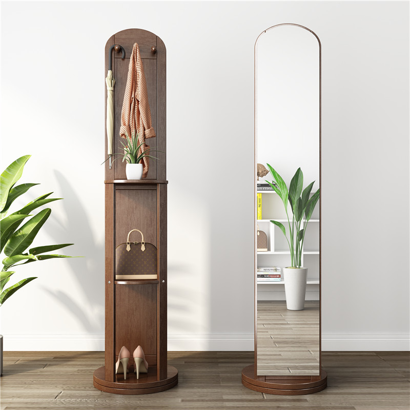 Full body mirror solid wood floor mirror full body mirror Home entrance door Xuanguan mirror minimalist shelve swivel full body mirror