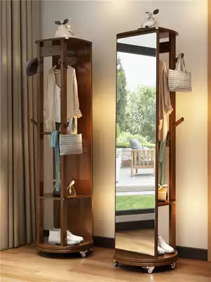 Full-length full-length mirror Wood luo di jing rotation household hangers with mirror one coat rack systemic mirror cabinet