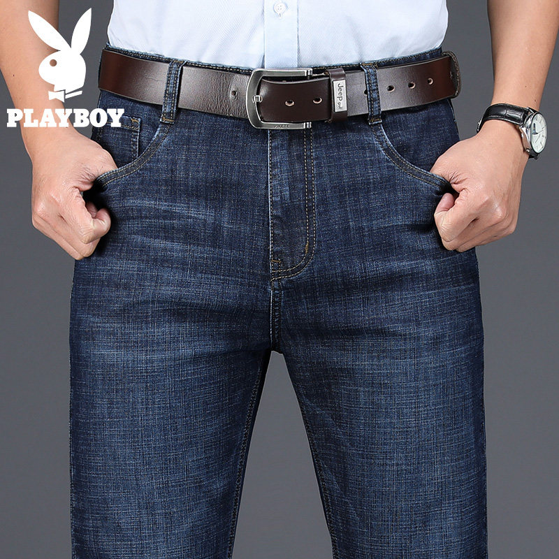 Flower Playboy jeans Men's high-end spring autumn loose straight drum men's pants middle-aged business pants dad Summer-Taobao