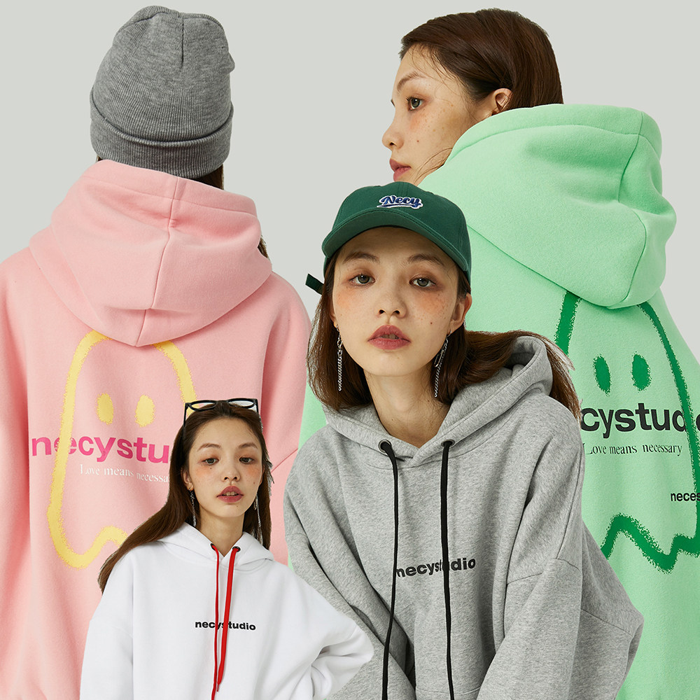 NECY four-color little ghost hooded sweatshirt female couple sweet and cool trend pullover jacket oversize hoodie ins