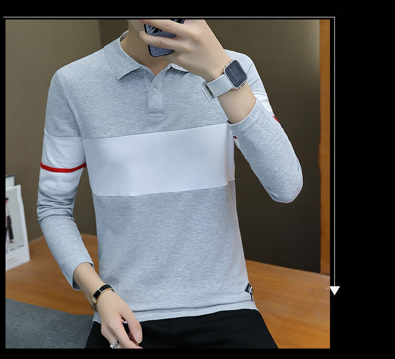 Áo thun nam tay dài mùa thu 2018 áo len nam trẻ trung áo thun dài tay sọc áo ve áo POLO áo sơ mi nam triều hàn áo thun nam polo