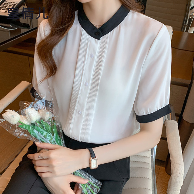 Belly-covering chiffon shirts, women's summer clothes, 2022 new western style, thin short-sleeved tops, age-reducing temperament shirts