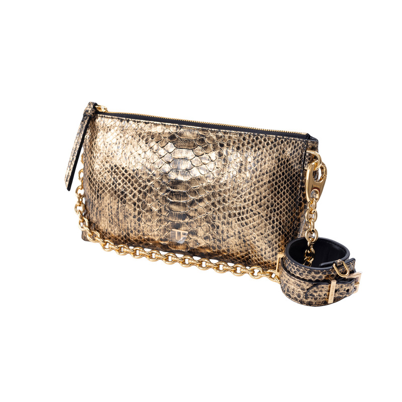 Tom Ford Handcuff-Decorated Snakeskin Pattern Handbag