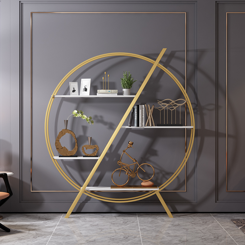 Nordic display rack round shelf floor-to-ceiling bookshelf living room office decoration rack wrought iron light luxury window ins