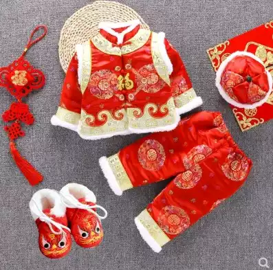 Baby girl Children 1 winter 0 autumn and winter 3-year-old girl 2 female baby Chinese style Hanfu Tang costume 100 days two-piece suit tide