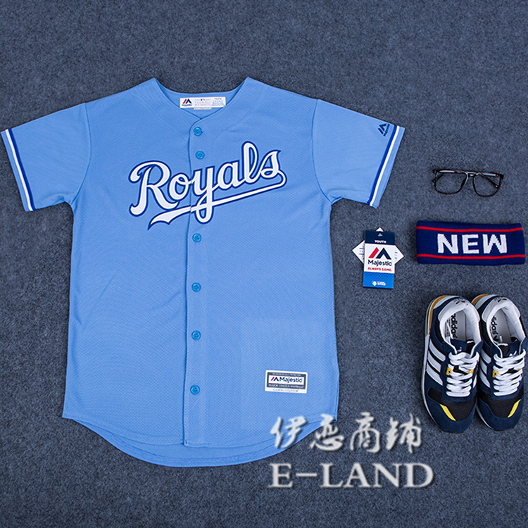 Yi tình yêu cửa hàng MLB đồng phục bóng chày Hoàng Gia đội Royals hip-hop cha mẹ và con mặc những người yêu thích mặc thể thao giản dị ngắn tay T-Shirt quần thể thao nữ