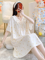 Pajamas Woman 2022 New Summer Pure Cotton Slim loose Short sleeves Cute Printed Princess Wind Sweetness Sleeping Dress