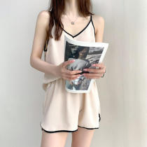 Sleepwear Womens Summer Ice Silk Thin sexy harness shorts Two sets 2022 New casual minimalist home dress