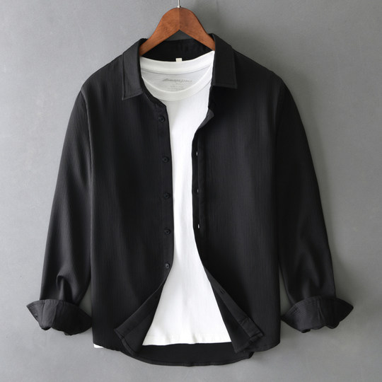 Minimalist Solid Color Long-Sleeve Shirt for Men, Spring and Autumn Top, Artistic Trendy Fashion Stylish Versatile Shirt