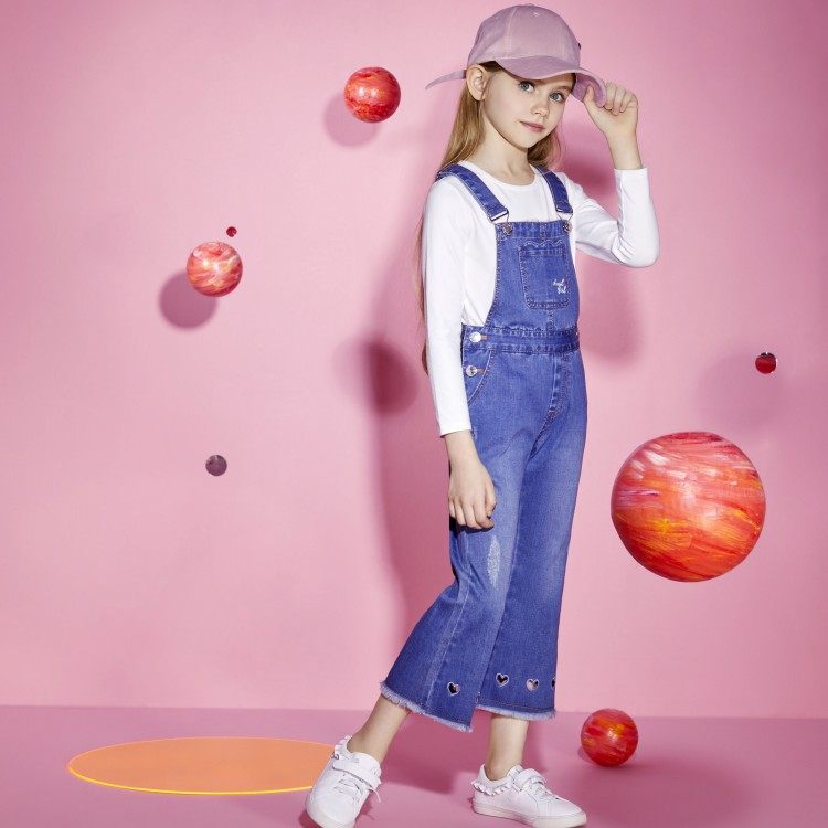 Annai children's clothing girls spring and autumn clothing denim suspenders trousers casual sports pants AG836531